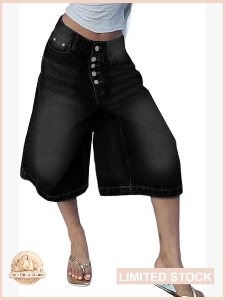 Women's Cropped Bermuda Shorts Baggy Wide Leg High Waisted Jorts Y2k Denim Pants